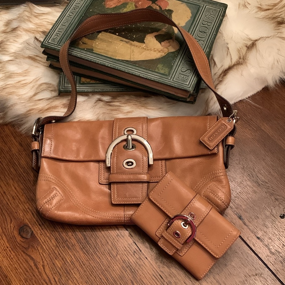 Coach Tan and Silver Shoulder Bag